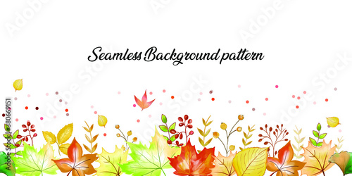 Seamless autumn leaves and flowers pattern isolated in white background