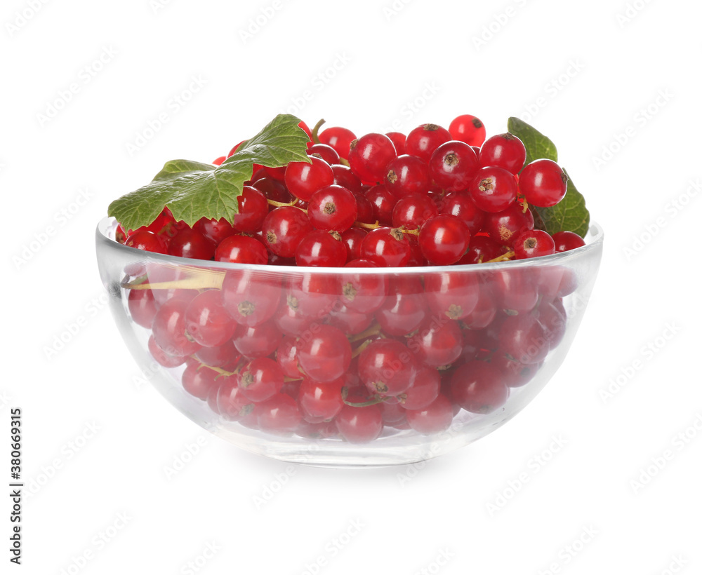 Delicious ripe red currants in bowl isolated on white Delicious ripe red currants in bowl isolated on white