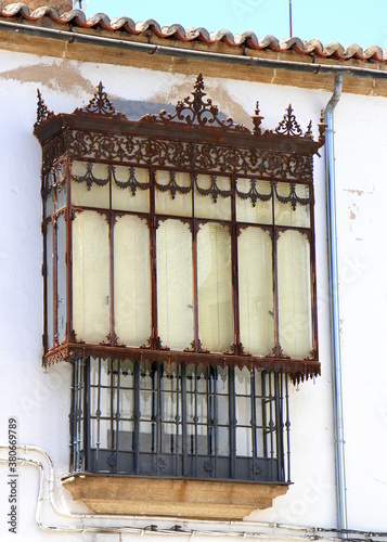 Balconies of Caceres city, Spain.