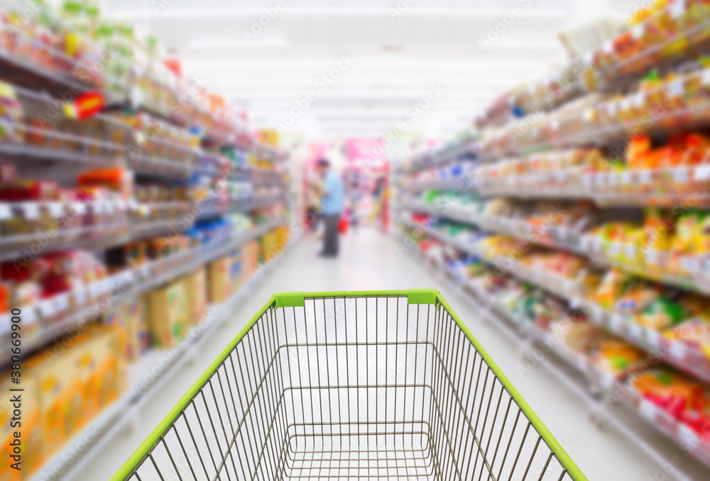 Shopping cart in supermarket. Shopping cart in supermarket.