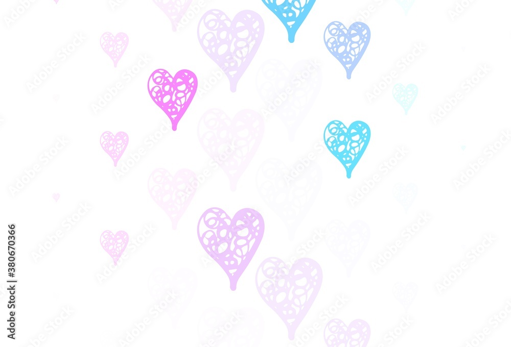 Light Pink, Blue vector template with doodle hearts. Light Pink, Blue vector template with doodle hearts.