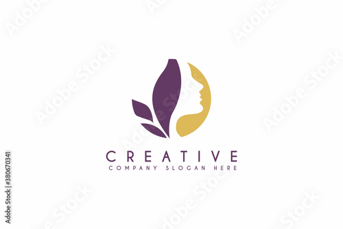 Face with leaf logo design. Vector Cosmetic logo vector illustration