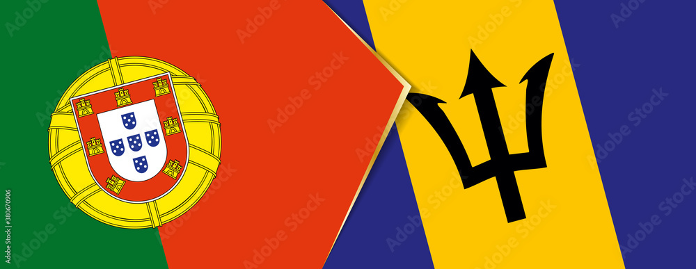 Portugal and Barbados flags, two vector flags.