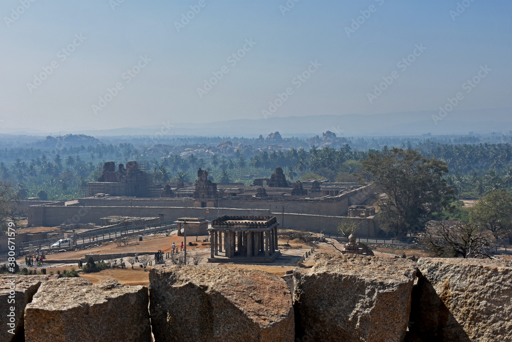 View from  top  Ganesha statue, Ancient architecture from the 14th century Vijayanagara empire at Hampi is a UNESCO World Heritage site.