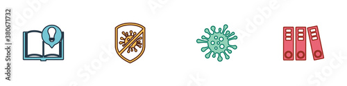 Set Interesting facts, Stop virus, bacteria, Bacteria and Office folders icon. Vector.