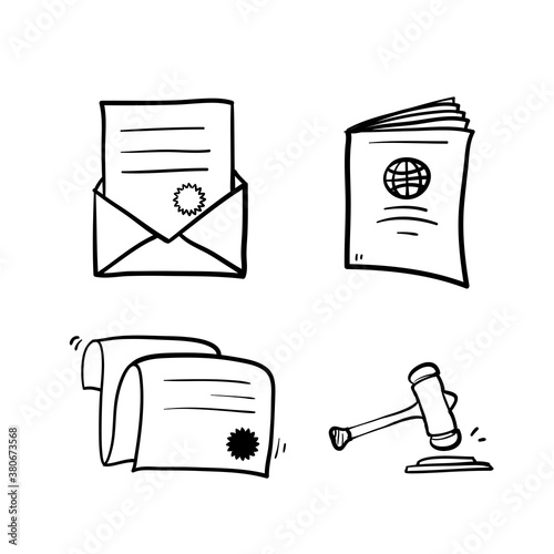 hand drawn doodle set of legal document icon illustration symbol