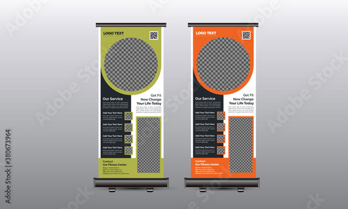Fitness Gym Roll Up Stand Banner Template Design for business and advertising sample gyms. Vector illustration