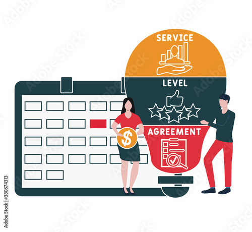 Flat design with people. SLA - Service Level Agreement .  business concept background. Vector illustration for website banner, marketing materials, business presentation, online advertising
