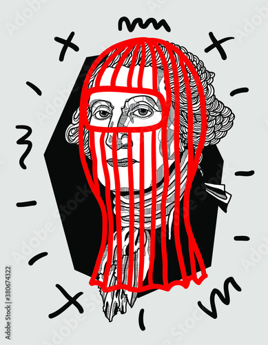 Crazy red style. George Washington sculpture.