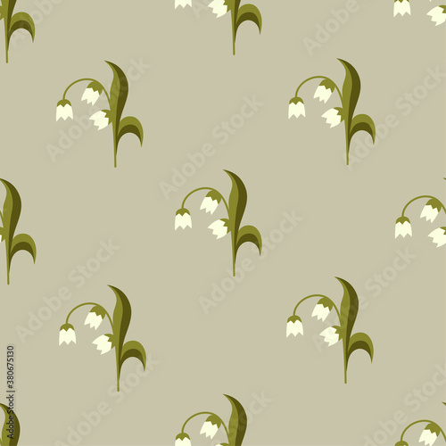 Retro simple pattern with bells flowers on the grey background in minimalistic style. For textiles, wallpapers, designer paper, etc