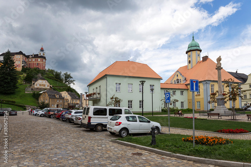 Town Javornik with the Castle Jansky vrch , Rychlebske Mountains, Northern Moravia, Czech Republic photo