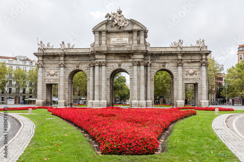 Puerta de Alcalá monument in the city of Madrid, Spain