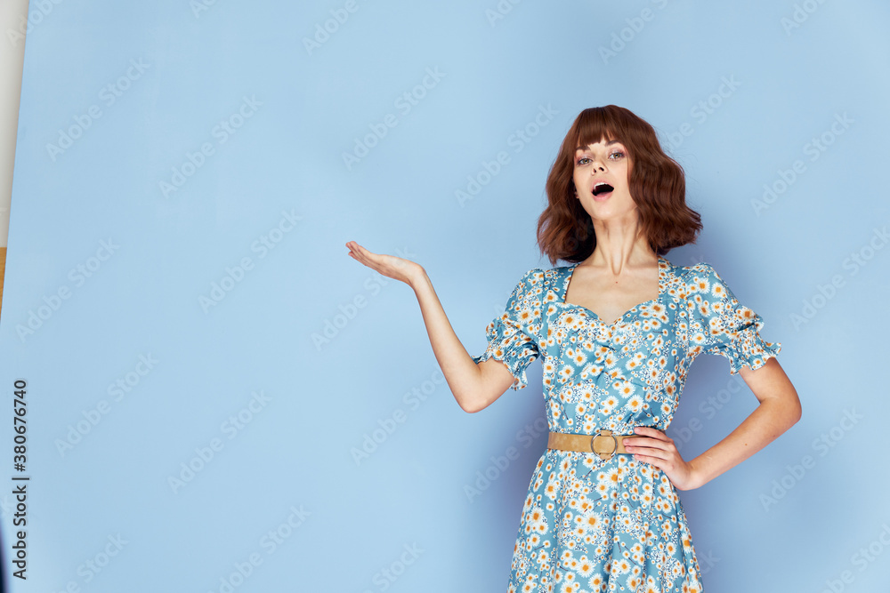 Woman portrait holding his hand in front of him with his mouth open Woman portrait holding his hand in front of him with his mouth open