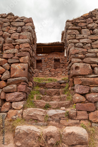 Archaeological Park of Pisac, ruins and constructions of the ancient Inca city, near the Vilcanota river valley, Peru.