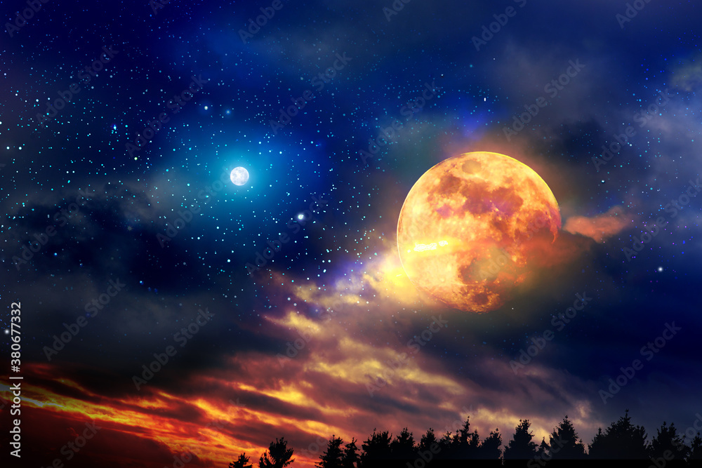 Christmas star and full moon. Abstract holiday background. Christmas star and full moon. Abstract holiday background.