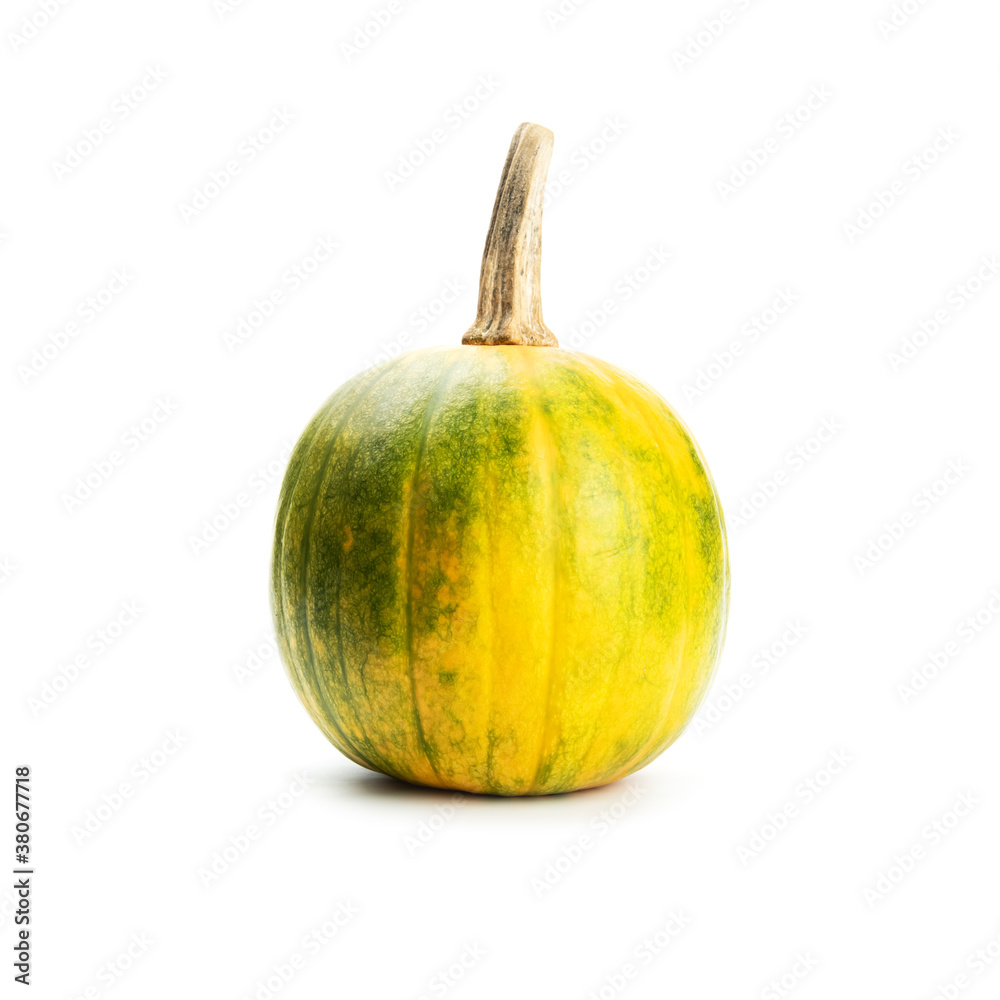 Yellow pumpkin on white background isolated. Food photography
