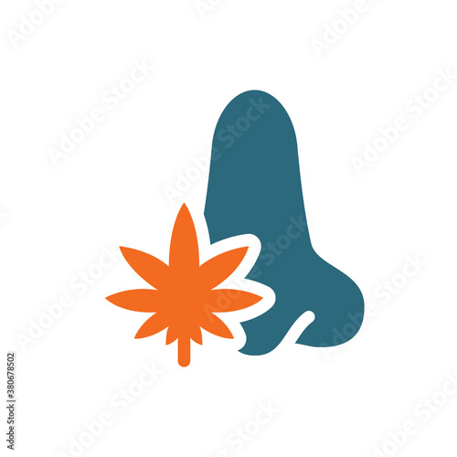 Human nose with marijuana colored icon. Cannabis treatment, anesthesia symbol