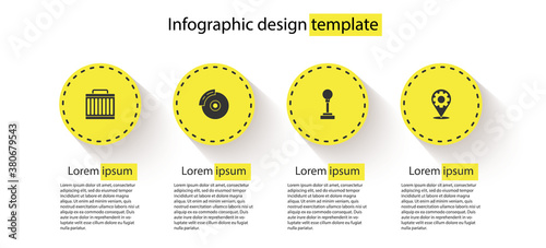 Set Car radiator cooling system, brake disk with caliper, Gear shifter and service. Business infographic template. Vector.