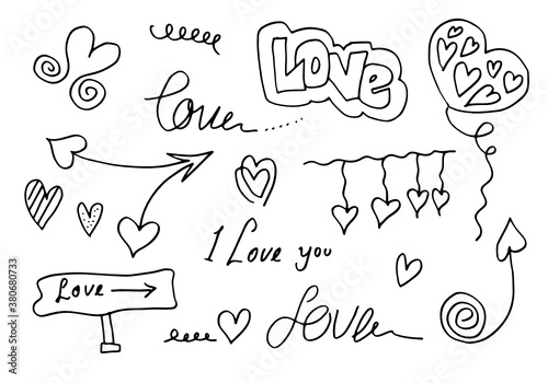 Set of love. Hand drawing. Doodle style. for your design.