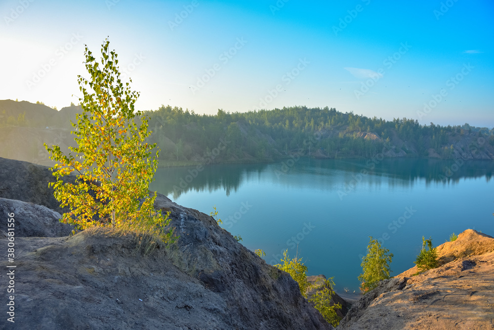 blue lake in an abandoned quarry, Romantsevo mountains, lake in an abandoned mine, blue