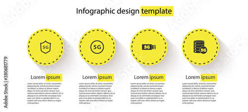 Set Protective shield 5G, network, modem and Server. Business infographic template. Vector.