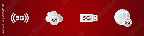 Set 5G network, Cloud, modem and icon. Vector illustration
