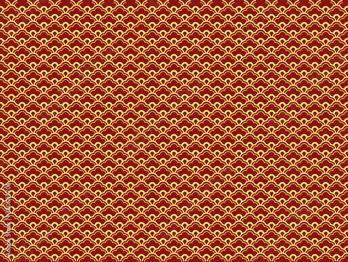 Fondo con patrones dorados elegantes sobre fondo rojo para navidad.