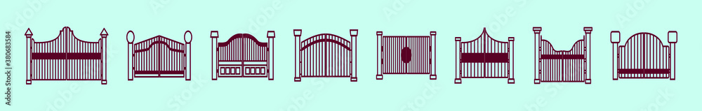 set of gate cartoon icon design template with various models. vector illustration isolated on blue background set of gate cartoon icon design template with various models. vector illustration isolated on blue background