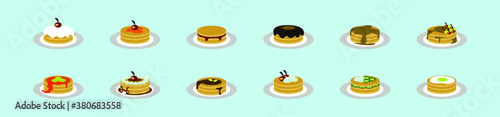 set of pancake cartoon icon design template with various models. vector illustration isolated on blue background
