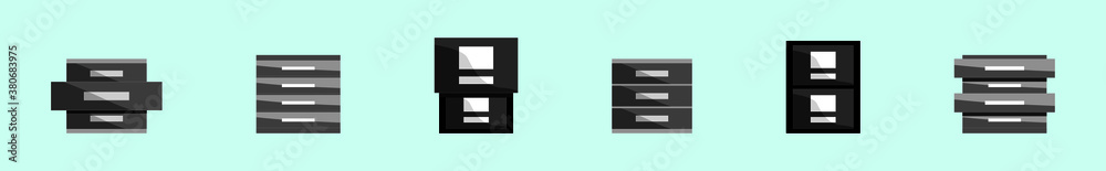 set of file cabinet cartoon icon design template with various models. vector illustration isolated on blue background set of file cabinet cartoon icon design template with various models. vector illustration isolated on blue background