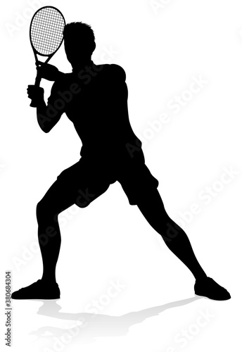 A tennis player man silhouette sports person design element