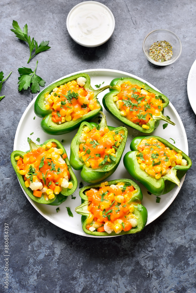 Baked green bell peppers