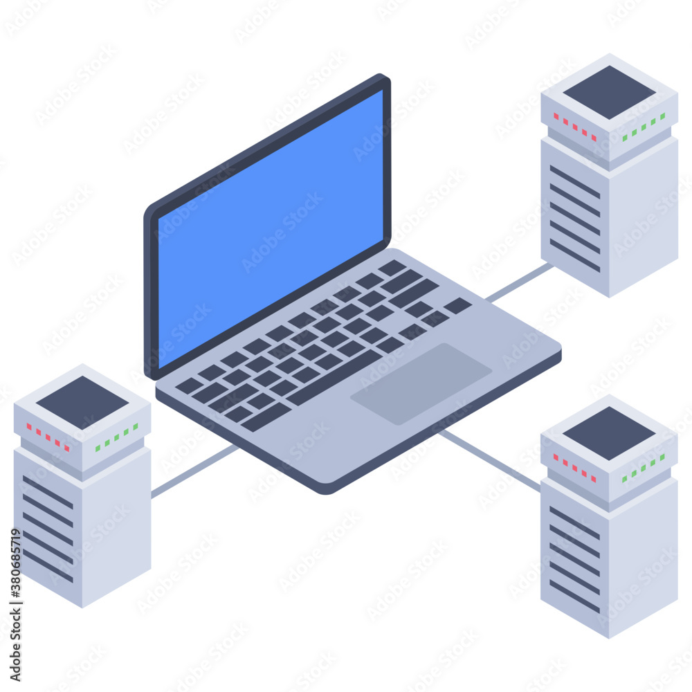 Icon of server room in isometric design.
Icon of server room in isometric design.