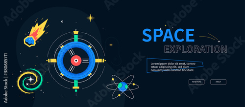 Space exploration - colorful flat design style web banner