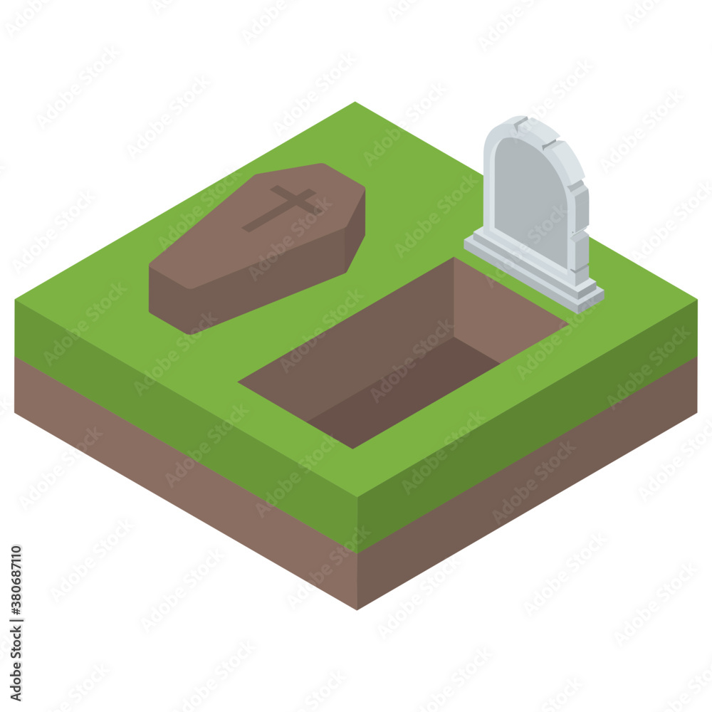 Digging grave icon in isometric design.
Digging grave icon in isometric design.