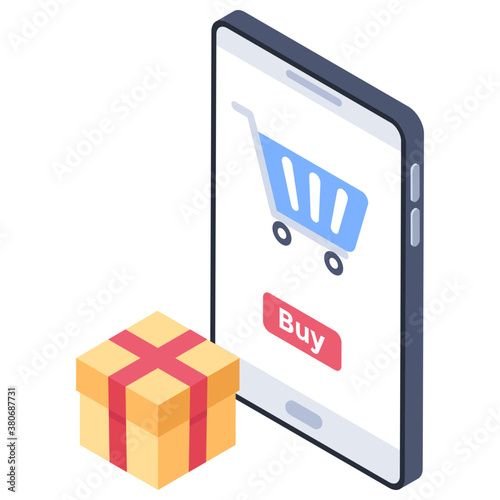 
Mobile shopping icon in isometric design.
