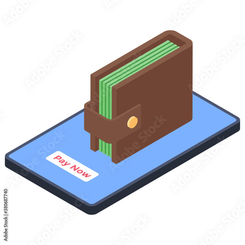 
Isometric design of mobile wallet icon.
