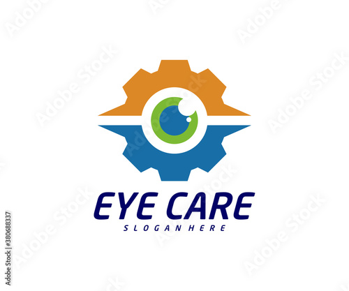 Eye gear logo design vector template, Creative eye logo concept, Icon symbol, Illustration