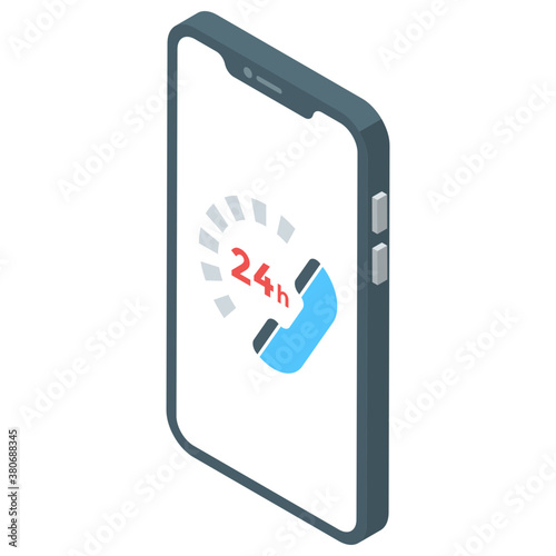 
24 hour service icon, helpline isometric vector 
