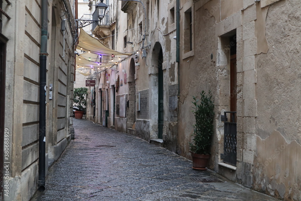 narrow street in the town, Syracuse, Sicily