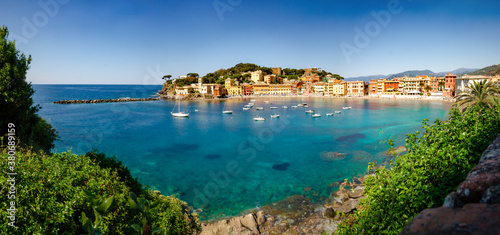 View of Spiaggia Baia del Silenzio - Liguria, Italy 