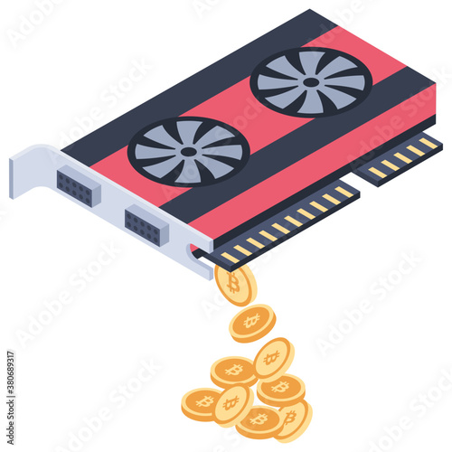 
Bitcoin graphics card of  isometric icon design
