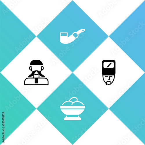 Set Ukrainian cossack, Varenyky bowl, Smoking pipe and icon. Vector.