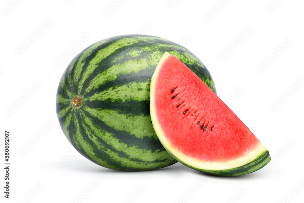 Juicy watermelon with sliced isolated on white background. Juicy watermelon with sliced isolated on white background.