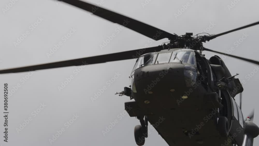 A chopper prepares to land