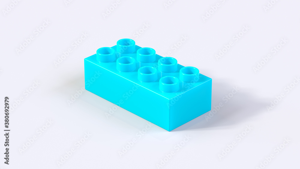 Fototapeta premium Turquoise Plastic Toy Block on a White Background. 3d render with a work path
