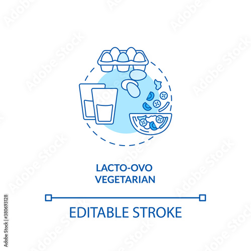 Lacto ovo vegetarian concept icon. Vegetarian meals preparation. Organic culinary. Types of vegetarian diets idea thin line illustration. Vector isolated outline RGB color drawing. Editable stroke photo