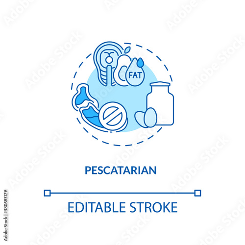 Pescatarian concept icon. Managing food eatery. Better meal planning. Types of vegetarian diets idea thin line illustration. Vector isolated outline RGB color drawing. Editable stroke