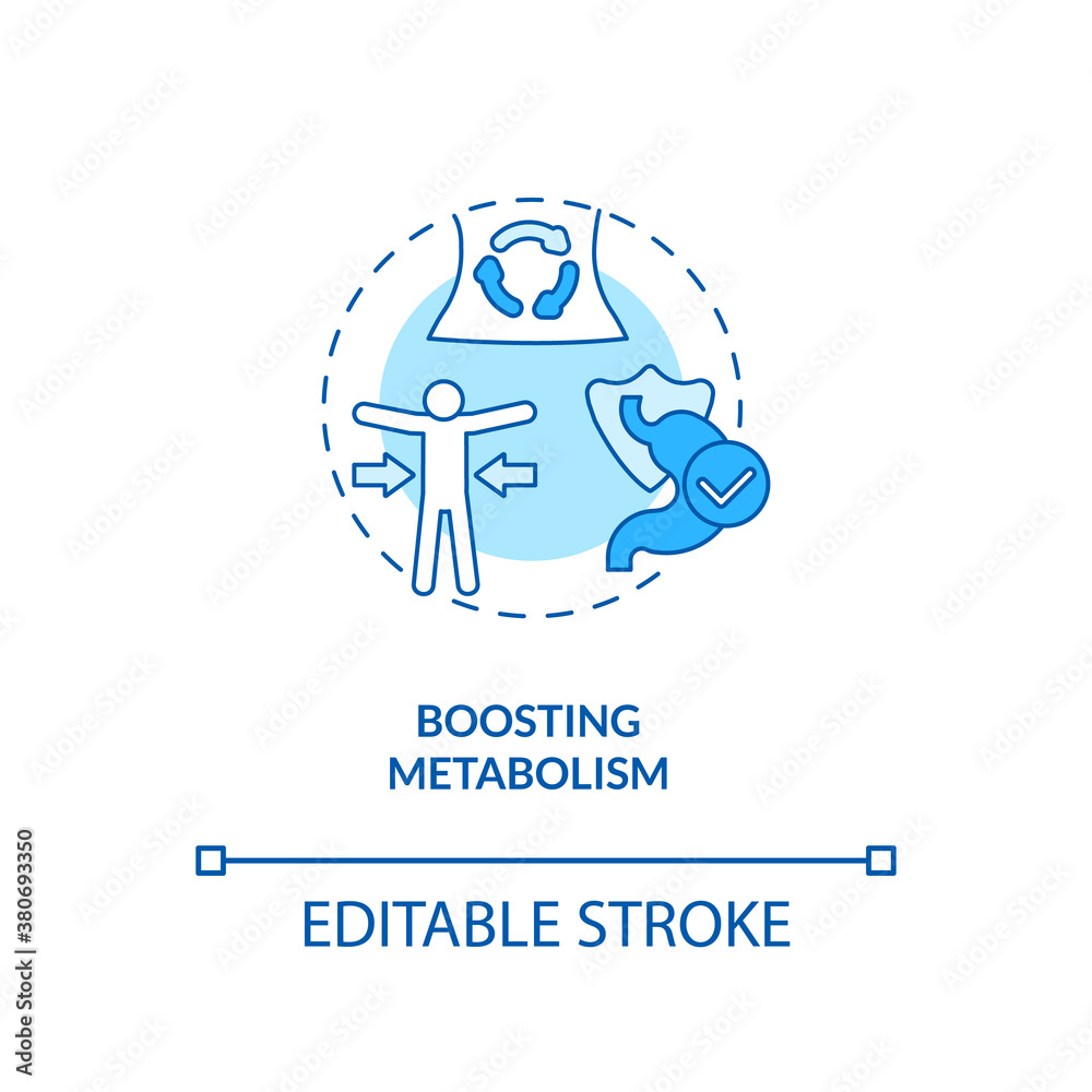 Boosting metabolism concept icon. Healthy lifestyle ideas. Getting nutritions from food. Vegetarianism pros idea thin line illustration. Vector isolated outline RGB color drawing. Editable stroke