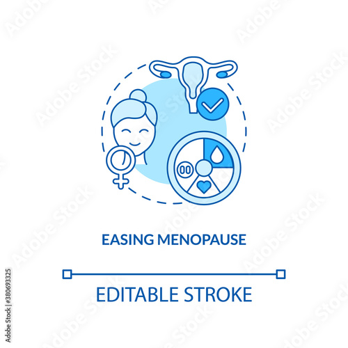 Easing menopause concept icon. Body improvement plan. Tasty organic culinary. Nutrition meal. Vegetarianism pros idea thin line illustration. Vector isolated outline RGB color drawing. Editable stroke